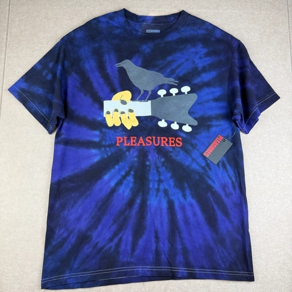 Pleasures T Shirt Men's M Blue Tie Dye Crow Guitar Graphic Streetwear‎ Tee